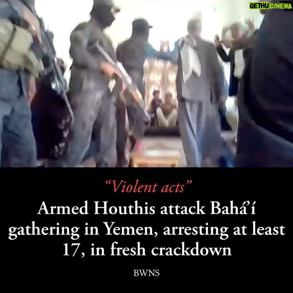 Parisa Fitz-Henley Instagram - Asking for prayers please for the protection of these souls in Yemen — the Baha’is w/whom I share a Faith, and all Yemenis who deserve to practice any Faith in freedom. 😞🙏 Image description: Slide 1 - armed Houthis in combat uniforms carrying military assault style rifles accost Baha’is who hold their hands in the air. Slide 2 - The group of Baha’is before the assault. The women on one side of the room in all black veils w/some faces covered (a Houthi requirement, not a Bahá’i practice) and the men on the other sides in western attire. REPOST via @bahaiworldnewsservice 👇👇👇 Houthi gunmen have staged a violent raid on a peaceful gathering of Bahá’ís in Sanaa, Yemen, on 25 May, detaining and forcibly disappearing at least 17 people, including five women. The raid leaves the Yemeni Bahá’ís reeling from the latest blow to a severely persecuted religious community in that country. The Bahá’í International Community (BIC) calls for the immediate release of those detained. A video of the latest attack was captured by Bahá’ís joining the gathering via Zoom. “Across the Arab region we see governments striving to work toward peace, to set aside outdated social differences, promote peaceful coexistence, and to look to the future,” said Bani Dugal, the BIC’s Principal Representative to the United Nations. “But in Sanaa the de facto Houthi authorities are headed in the opposite direction, doubling down on the persecution of religious minorities, and staging brazen armed raids against peaceful and unarmed civilians. The Houthis have violated the human rights of Bahá’ís and many others, time and again, and it must stop.” Two of those arrested were a young married couple with an 18-month-old child. At the time of the arrests the child was being cared for by his grandparents and is now separated from his parents. Full story on: BWNS.org/story/1671/ Link in bio @bahaiworldnewsservice #Bahai #News #Yemen