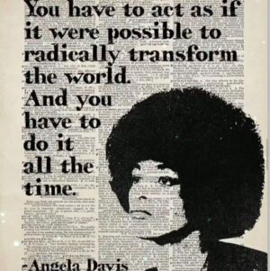 Parisa Fitz-Henley Instagram - Feeling this so deeply. 🖤 Thank you for posting (and for all you do to embody this) @syrusmarcus 

Image description: Background is a blurred dictionary page. Superimposed is a silhouette of Angela Davis and the following words in black — 

“You have to act as if it were possible to radically transform the world. And you have to do it all the time.”

Angela Davis