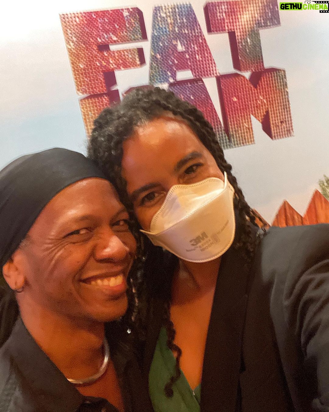 Parisa Fitz-Henley - 547 Likes - #FatHam on Broadway with one of my besties. 🎭 🥰 This is the last week so if you’re in NY grab tix! Front and center of the mezzanine is fantastic!
Slide 1: Me smiling, my hair in twists, wearing a white N95 respirator, gold earrings and a black blazer. I’m standing in front of the words “Fat Ham” in glitter on a wall.
Slide 2: Me smiling, same place and time but with my friend Aeric (also smiling), who has brown skin and is wearing a silver necklace and thick black hair wrap/band.
Slide 3: A selfie of me in my seat in the theater