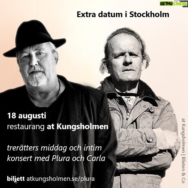 Plura Jonsson Instagram - Extrakonsert på Kungsholmen 18/8 #plura & #carla @at_kungsholmen