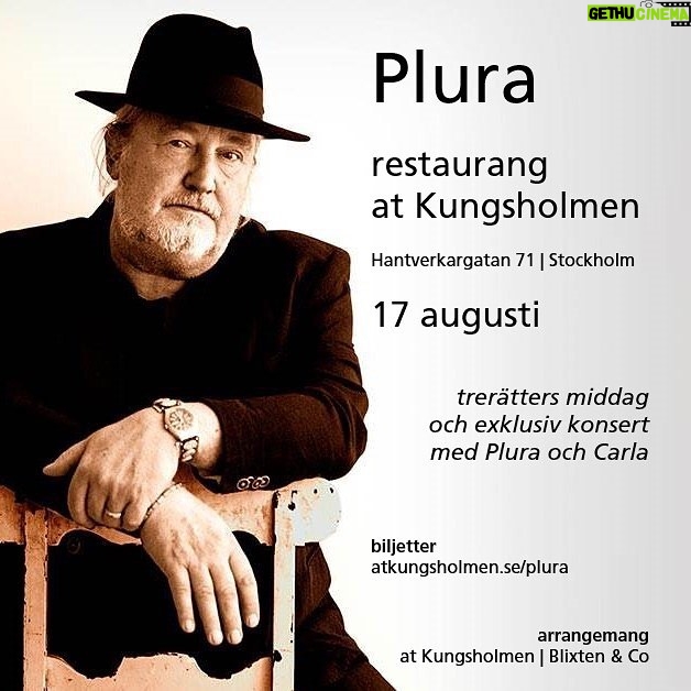Plura Jonsson Instagram - Spelar i Stockholm med Carla 17/8 - trerättersmiddag och unplugged på restaurang @at_kungsholmen #plura