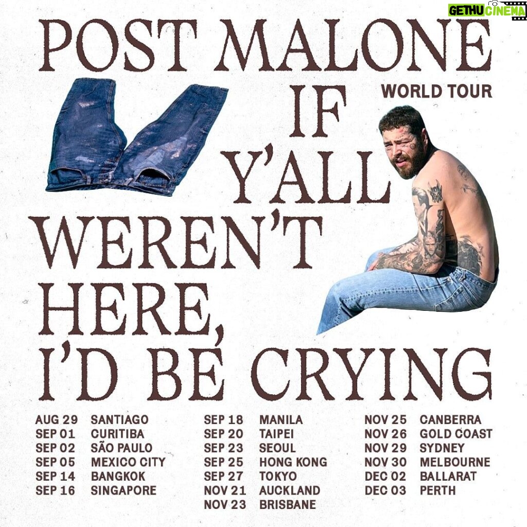 Post Malone Instagram - 2023 world tour :) love you guys so very much and can’t wait to see every single one of you! 💚