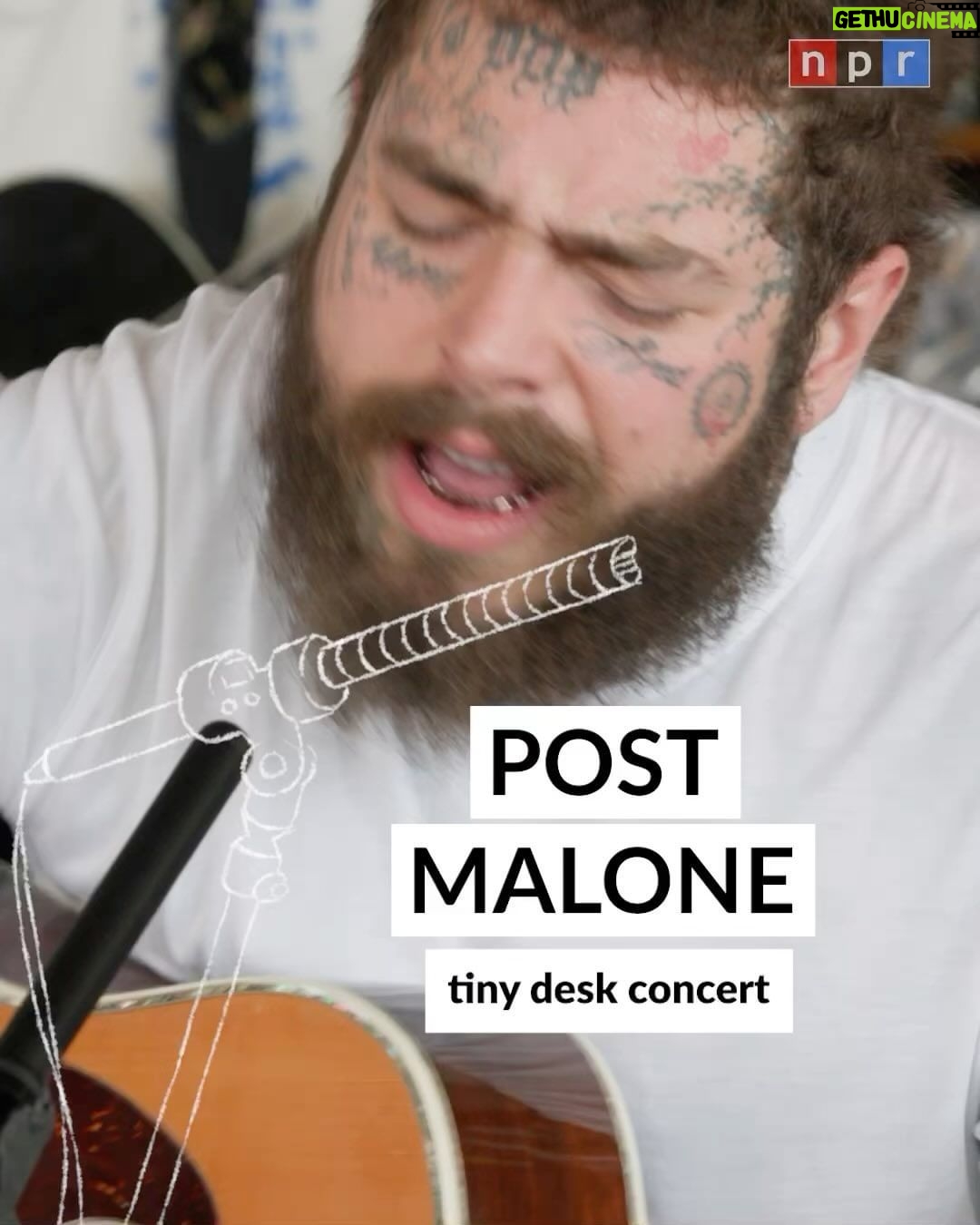 Post Malone Instagram - #tinydesk • One of the world’s biggest stars performs a few of the world’s biggest songs at the Tiny Desk. 🔗 Tap the link in our bio to watch @postmalone’s full concert 💙