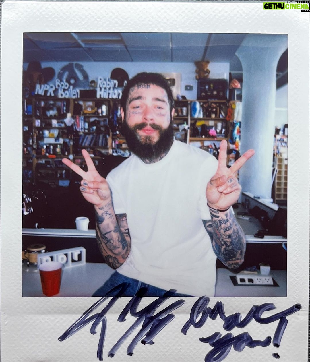 Post Malone Instagram - #tinydesk • Are y'all ready for Austin? Tune in tomorrow at noon ET for the YouTube premiere of @postmalone's Tiny Desk concert. Let's watch it together 💙 ⏰ Set a reminder at the link in our bio or at youtube.com/@nprmusic Photo: @joshualbryant | Joshua Bryant/NPR