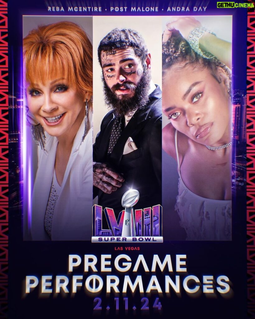 Post Malone Instagram - Your Super Bowl LVIII Pregame Lineup: National Anthem: @reba America The Beautiful: @postmalone Lift Every Voice and Sing: @andradaymusic See you on February 11th 🔥 @rocnation 📺: #SBLVIII on @nfloncbs