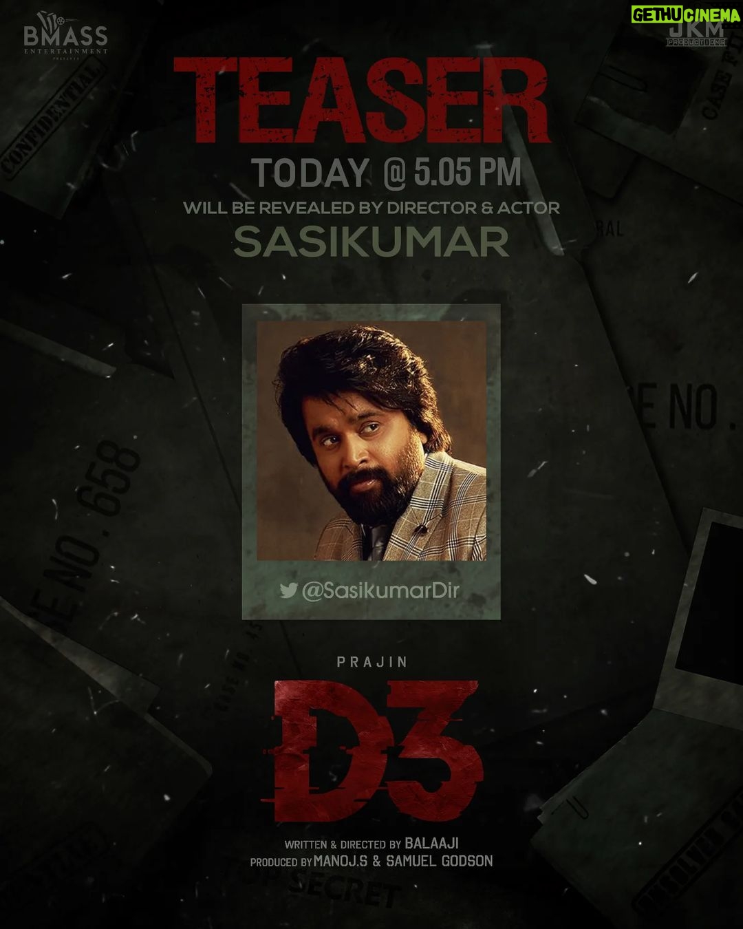Prajin Padmanabhan Instagram - Today @5.05 pm veterian actor and director @sasikumardir sir will be releasing the teaser of #D3 movie Get ready for a one night enticing thriller 😎 @prajinpadmanabhan @vidya.pradeep01 @balaaji_7 @manojbmass @bmassentertainment @sreejithedavana_official @johnmediamanagr @editraja001 @manikandan1986bk2018 @jkm.productions @_dineshashok_ @promoworksofficial