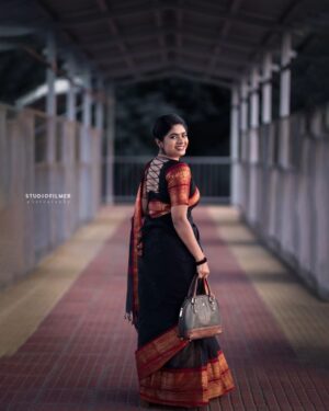 Priyankha Masthani Instagram - 🖤🖤🖤
Saree:- @anicham_boutique 
Pc:- @studiofilmer 
Makeover:- @rashi__makeupartist