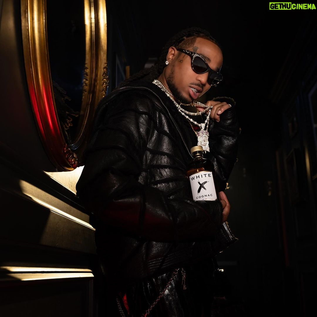 Quavo Instagram - Taking cognac to a new level with White X Pop bottles like a Huncho and always remember ❎ Marks the Spot! #WhiteXcognac #Whitexcognacpartner #ad21+