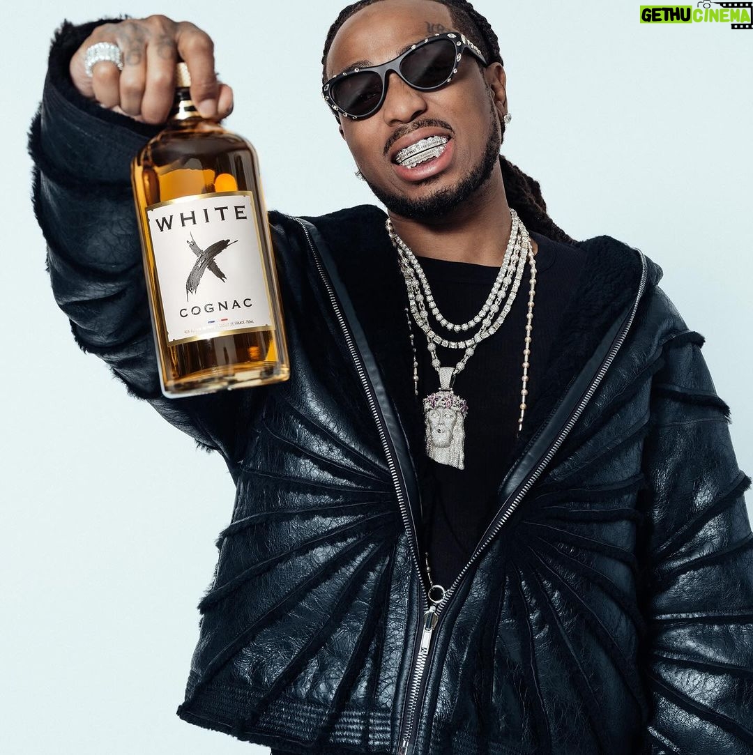 Quavo Instagram - Taking cognac to a new level with White X Pop bottles like a Huncho and always remember ❎ Marks the Spot! #WhiteXcognac #Whitexcognacpartner #ad21+
