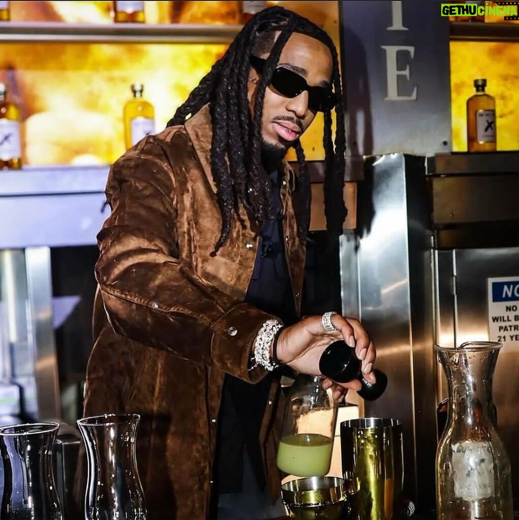 Quavo Instagram - Taking cognac to a new level with White X Pop bottles like a Huncho and always remember ❎ Marks the Spot! #WhiteXcognac #Whitexcognacpartner #ad21+