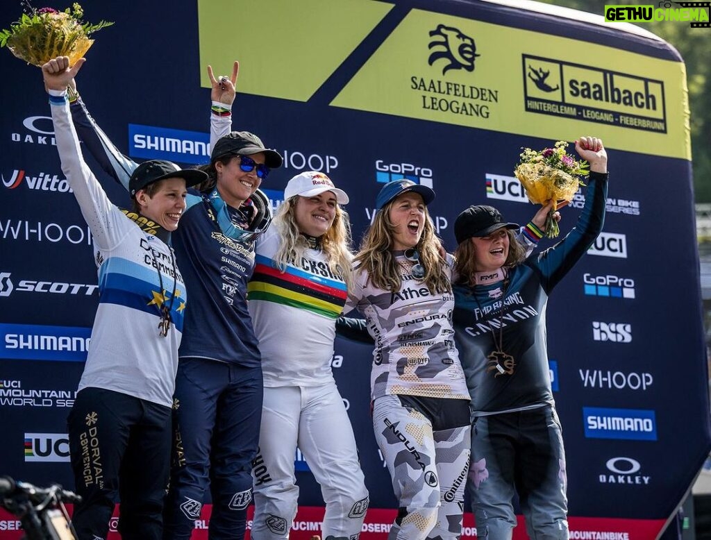 Rachel Atherton Instagram - Adrenaline!! I am here for you!! 😂😂 Back to Back wins for @athertonbikes 🔥😮‍💨 The moment your teammate wins the Elite Mens World Cup on your own named bike brand 🤯🤩😂😂 When @andreas.kolb66 won in Leogang, I was buzzing my tits off!! I went pretty mental, I felt so wired I just wanted to fight someone 😂😂 it felt INCREDIBLE thinking back to the team at home @athertonbikes how god damn hard they have worked the last 4 years… incredible team, incredible bike & there’s still more to come for @athertonbikes ❤️❤️😜 Come see the bikes at Fort William & grab some merch 💪🔥 @nathhughesphoto