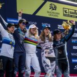 Rachel Atherton Instagram - Wow!!! @andreas.kolb66 Winning elite mens final was just INSANE!!! A long time coming!! I finished on the box in 3rd… ⭐️❤️⭐️🔥 couldn’t of dreamed of a better day!!! To see Andi win on the @athertonbikes …. In front of his home crowd in Austria 🇦🇹 Wow!! Just SO SO SICK!! 🥳🥳💣💣 We all went pretty wild 😂😂🔥🔥 I was so so buzzing to put down a solid run & not crash, after a few near misses on the jumps during my run 😂😮‍💨😬 Leogang felt so much harder than LENZERHEIDE & im so stoked 3rd ❤️❤️ To see @valihoell win at home too was just amazing, she put down a perfect heater & those home wins mean more than anything else, my wins at fort William are so special, so I’m buzzing for her 🔥 it was awesome to witness! 🔥🔥🔥 Cheers @athertonracing you beauties ❤️ @nathhughesphoto 📷