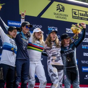 Rachel Atherton Instagram - Wow!!! @andreas.kolb66 Winning elite mens final was just INSANE!!! A long time coming!! 
I finished on the box in 3rd… ⭐️❤️⭐️🔥
couldn’t of dreamed of a better day!!! 

To see Andi win on the @athertonbikes …. In front of his home crowd in Austria 🇦🇹 
Wow!! Just SO SO SICK!! 
🥳🥳💣💣
We all went pretty wild 😂😂🔥🔥

I was so so buzzing to put down a solid run & not crash, after a few near misses on the jumps during my run 😂😮‍💨😬 
Leogang felt so much harder than LENZERHEIDE & im so stoked 3rd ❤️❤️
To see @valihoell win at home too was just amazing, she put down a perfect heater & those home wins mean more than anything else, my wins at fort William are so special, so I’m buzzing for her 🔥 it was awesome to witness! 🔥🔥🔥

Cheers @athertonracing you beauties ❤️

@nathhughesphoto 📷