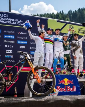 Rachel Atherton Instagram - Wow!!! @andreas.kolb66 Winning elite mens final was just INSANE!!! A long time coming!! 
I finished on the box in 3rd… ⭐️❤️⭐️🔥
couldn’t of dreamed of a better day!!! 

To see Andi win on the @athertonbikes …. In front of his home crowd in Austria 🇦🇹 
Wow!! Just SO SO SICK!! 
🥳🥳💣💣
We all went pretty wild 😂😂🔥🔥

I was so so buzzing to put down a solid run & not crash, after a few near misses on the jumps during my run 😂😮‍💨😬 
Leogang felt so much harder than LENZERHEIDE & im so stoked 3rd ❤️❤️
To see @valihoell win at home too was just amazing, she put down a perfect heater & those home wins mean more than anything else, my wins at fort William are so special, so I’m buzzing for her 🔥 it was awesome to witness! 🔥🔥🔥

Cheers @athertonracing you beauties ❤️

@nathhughesphoto 📷