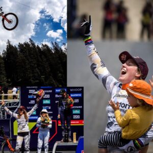 Rachel Atherton Instagram - This day Still feels like a dream! ⭐️❤️🥇 feeding arna in that champagne haze felt like magic ⭐️
I don’t even know how it happened 🥇

Im beyond grateful to @dan_atherton for making us start @dyfibikepark ❤️ Living there & riding there every weekend has done me so much good… when arna was a little baby, it was my lifeline , walking down there with her asleep in the sling, for a coffee & lunch, knowing it would be full of my family & friends & like minded bikers… it really saved me in so many ways from that loneliness you feel as a new mum… 

And then as I started riding, @dyfibikepark offered me everything I needed, a safe place to be with my baby girl with my mum or olly chilling with her, with no judgment, 
I remember breastfeeding in the cafe & all these young lads like “ok cool, no big deal” 

A perfect place to just ride & have so much fun & forget your fears…. 
 & before I knew it I was back lapping the big tracks & sending the gnar, & then more recently I’ve been back taking it seriously as I aimed for this race, banging out full times runs & feeling the race joy come back 

❤️❤️⭐️⭐️❤️❤️ 

I feel so ridiculously grateful for last weekend, thanks everyone ❤️

@svenmartinphoto