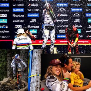 Rachel Atherton Instagram - This day Still feels like a dream! ⭐️❤️🥇 feeding arna in that champagne haze felt like magic ⭐️
I don’t even know how it happened 🥇

Im beyond grateful to @dan_atherton for making us start @dyfibikepark ❤️ Living there & riding there every weekend has done me so much good… when arna was a little baby, it was my lifeline , walking down there with her asleep in the sling, for a coffee & lunch, knowing it would be full of my family & friends & like minded bikers… it really saved me in so many ways from that loneliness you feel as a new mum… 

And then as I started riding, @dyfibikepark offered me everything I needed, a safe place to be with my baby girl with my mum or olly chilling with her, with no judgment, 
I remember breastfeeding in the cafe & all these young lads like “ok cool, no big deal” 

A perfect place to just ride & have so much fun & forget your fears…. 
 & before I knew it I was back lapping the big tracks & sending the gnar, & then more recently I’ve been back taking it seriously as I aimed for this race, banging out full times runs & feeling the race joy come back 

❤️❤️⭐️⭐️❤️❤️ 

I feel so ridiculously grateful for last weekend, thanks everyone ❤️

@svenmartinphoto