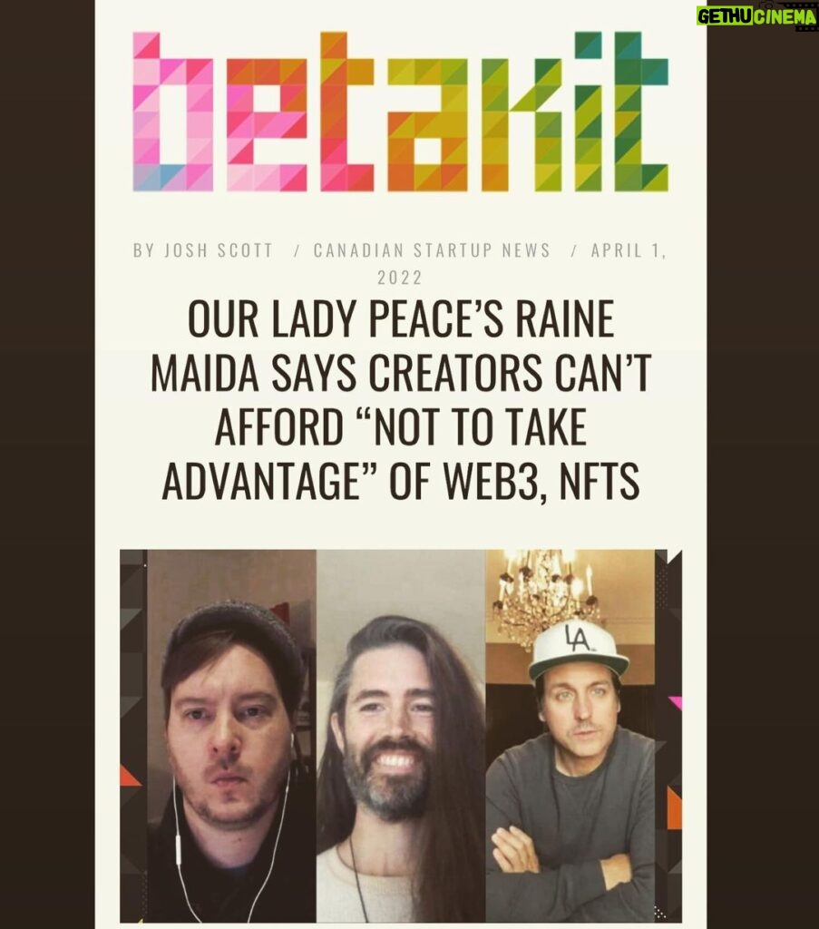 Raine Maida Instagram - This is the shift. Next paradigm for creators to finally own their communities & their futures. Pls don’t @me about failed PFP projects & rugs. Web 3.0 is so much more than this. Be a builder. Potential is exponential. We can’t bitch about DSP payouts & 4 corps controlling & monetizing our content but be apathetic. Battle for hearts & minds in Web3.0 until it isn’t. LFG! @betakit @drropsapp @sing_collective #web3 #nftart #nftartist #nftcommunity #nftcollectibles #creatoreconomy #creator #technology #tech #musictech #musictechnology #abetterfanexperience #ownyourcommunity Los Angeles, California
