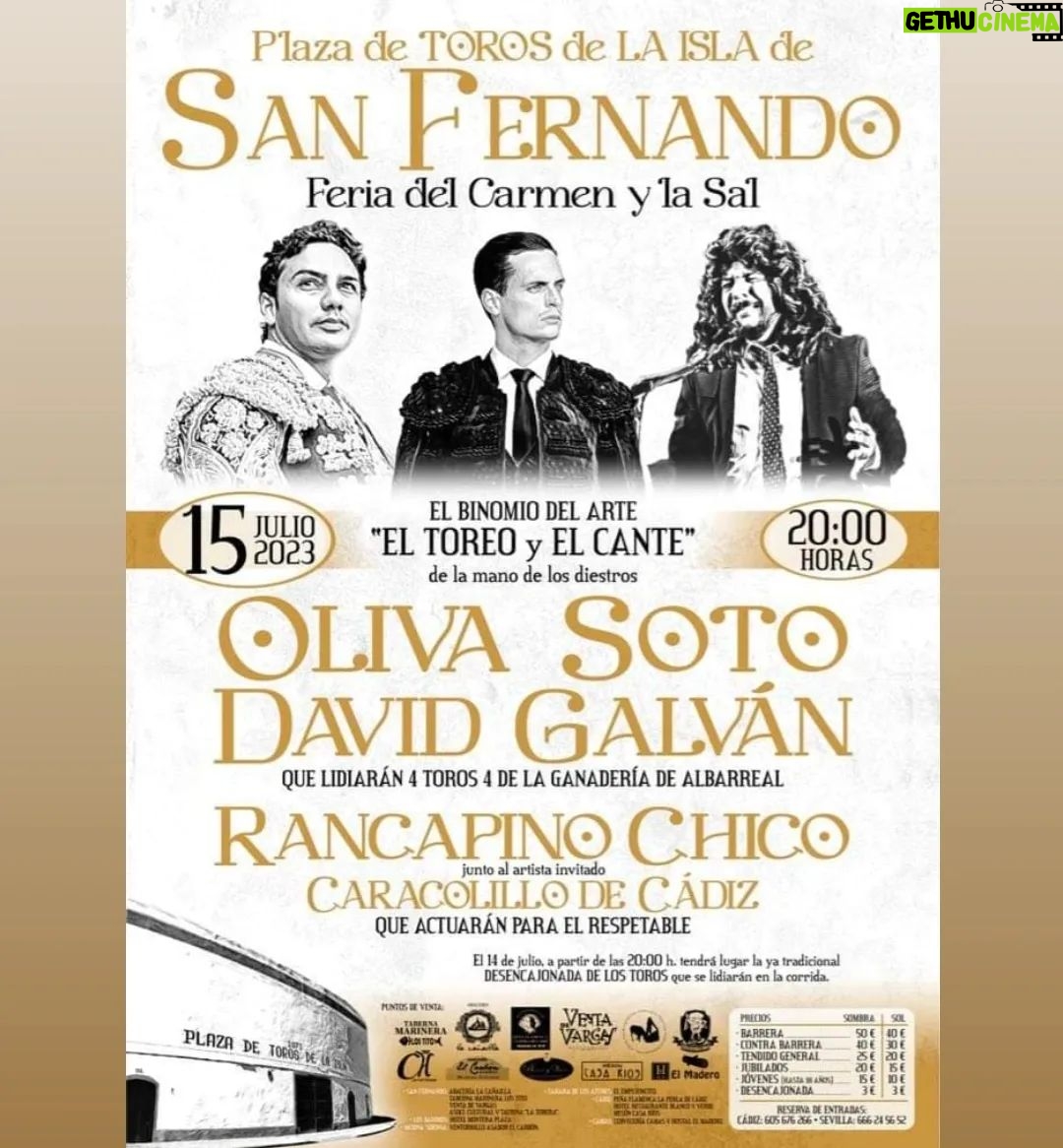 Rancapino Chico - 458 Likes - Binomio del Arte "EL TOREO Y EL CANTE"
En la Isla de San Fernando.
Con muchas ganas!! ❤️🌲
#OlivaSoto
#DavidGalván
#rancapinochico
#caracolillodecadiz
Tlf de información: 605676266.