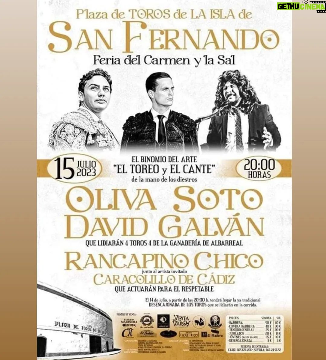 Rancapino Chico Instagram - Mañana será un día muy especial... Ya quedan muy poquitas entradas.. Tlf de información: 605676266. Binomio del Arte "EL TOREO Y EL CANTE" En la Isla de San Fernando. #OlivaSoto #DavidGalván #rancapinochico #caracolillodecadiz