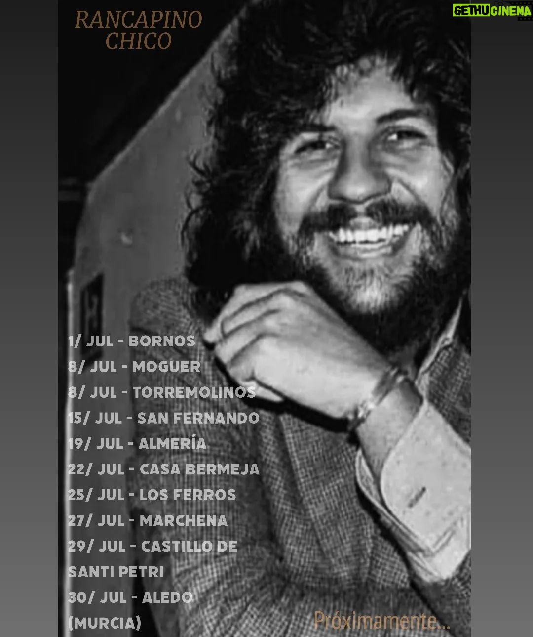 Rancapino Chico - 394 Likes - Próximas Intervenciones mes de Julio 2023....
1/ Jul - BORNOS
Festival.
8/ Jul - MOGUER
Abrimos Festival.
8/ Jul - TORREMOLINOS
Cerramos Festival.
15/ Jul - SAN FERNANDO
Binomio del Arte el toreo y el cante.
Plaza de toros.
19/ Jul - ALMERÍA
Festival de flamenco y danza.
22/ Jul - CASA BERMEJA
Festival.
25/ Jul - LOS FERROS
Festival.
27/ Jul - MARCHENA
Festival.
29/ Jul - CASTILLO DE SANCTI PETRI
Concierto.
30/ Jul - ALEDO
(Murcia)
"HIJO DEL CANTE"
Plaza del Castillo.
📷 Juan Luis Monge.
@gitaner.es
Ganas de veros mis @rancapineros ❤️🌲