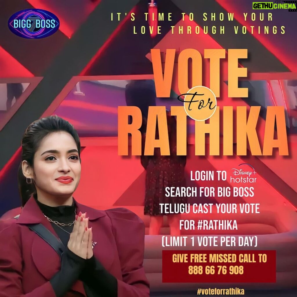Rathika Rose Instagram - 2nd Day of #week2 of #biggboss7 is ON and our #rathika game is #fullon too. Our daring and genuine Rathika is all set for the game. As many are saying if she was wanting to make use of others popularity, why will she backfire in the week 2 itself ?? Aaraam se, she would have continued for few more weeks if she had that intentions. Think about it guys… She is herself from Day 1 and even now !! Let’s not miss the logic. She deserved to be in the house. Edit Help by : @teja_sagar_09 Keep supporting guys. #teamrathika #wearewithrathika #votenow #loveyouall