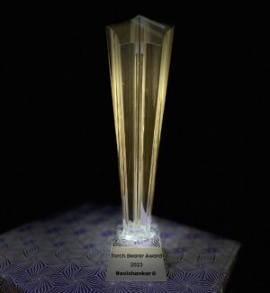 Ravi G Instagram - Honoured to have received the “Torch Bearer Award 2023” . Thanks to @vanita.siddarth and siddarth for surprising me with this wonderful moment .