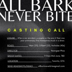 Reangsei Phos Instagram - casting call for my next film 🐶

inspired by murakami books, midnight in paris, and safdie brothers films set in the backdrop of toronto.

please submit to allbarkneverbite@gmail.com by may 23 🕺🏻