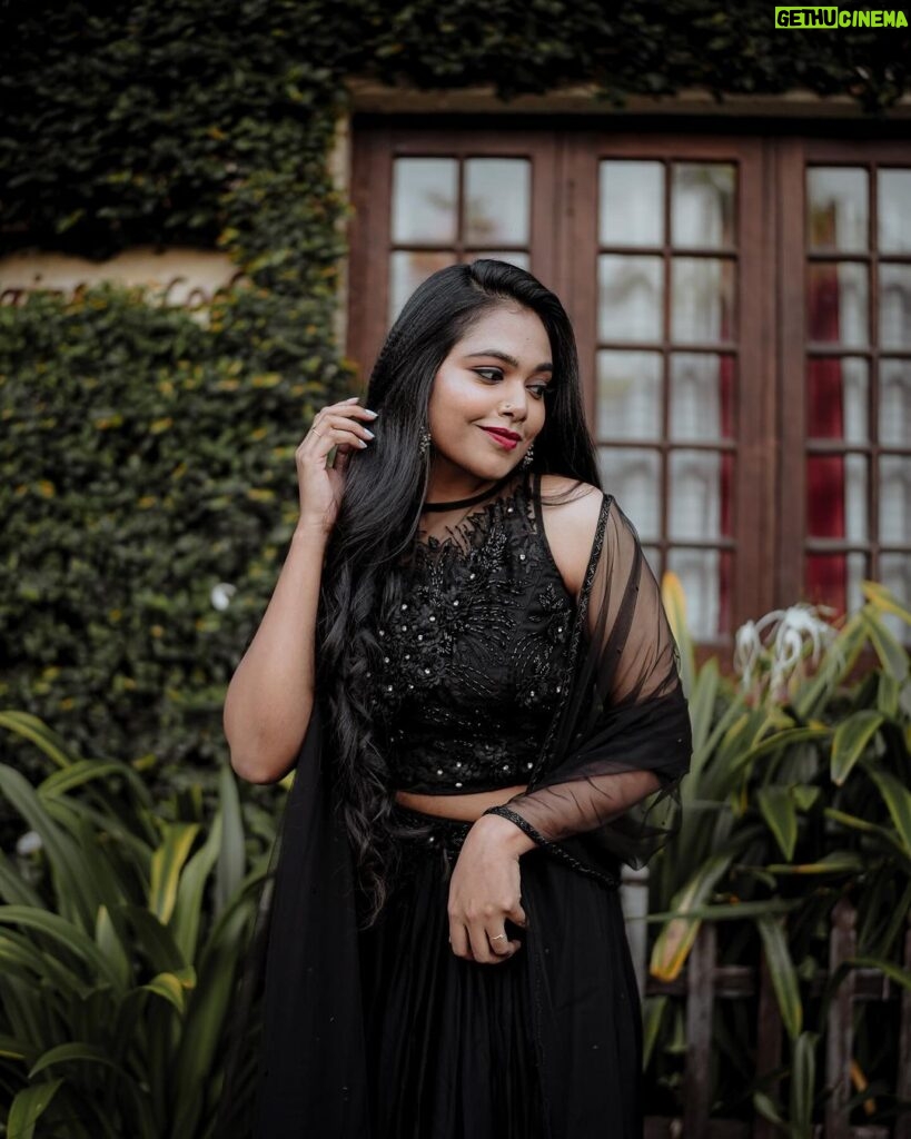 Rebecca Santhosh Instagram - Blacky ♠️ . . . Lehanga : @chamak_by_becca @bybbecca MUH : @exocticmakeover Click by : @thrissurkaranphotography