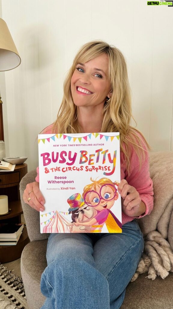 Reese Witherspoon Instagram - Busy Betty is BACK!! My second children’s book Busy Betty and the Circus Surprise comes out next month on Oct. 3!!! Based off my personality as a kid, Busy Betty is spirited, larger-than-life and always has LOTS of ideas 🤸‍♀️💖💫 Join Betty (and her adorable dog Frank! 🐶) in this new book as she comes up with the ah-mazing idea to throw her mom a circus birthday party and plans what will obviously be the greatest day in the history of the universe!! But not everything goes exactly as planned… 😉😬🤣 Pre-order your copy now at the link in bio! 🎶: Bobby Day