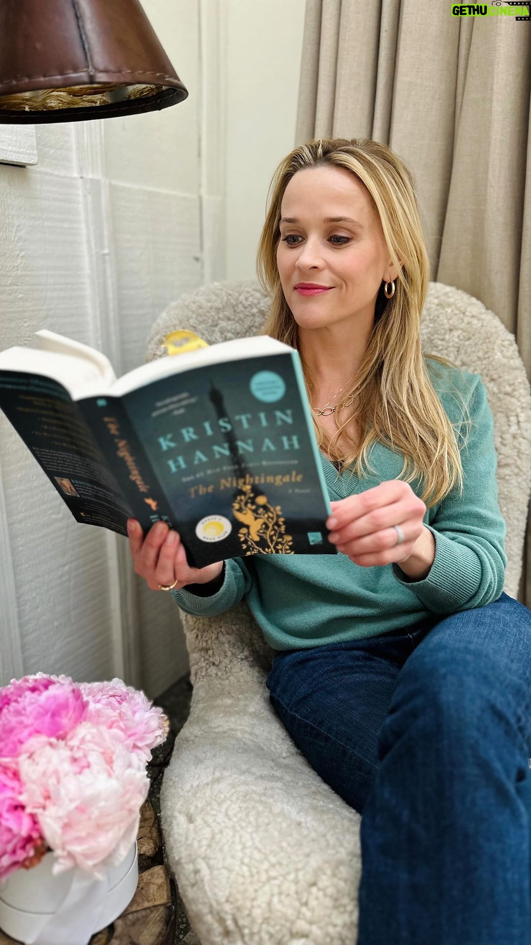 Reese Witherspoon Instagram - Our March 2023 #ReesesBookClub Pick has sparked SO many conversations in the @HelloSunshine office lately. The Nightingale by @KristinHannahAuthor is arguably one of the most powerful, most captivating novels about WWII in recent years. This important story illuminates a part of history that’s often overlooked: the women’s war. It’s a harrowing tale of two sisters, survival, love and female resilience throughout Nazi-occupied France. If you haven’t read it yet (we know how popular it’s been!!), read along with us this month @ReesesBookClub! #TheNightingale