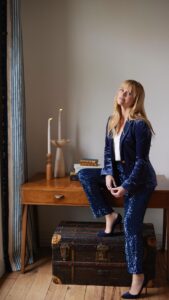 Reese Witherspoon Instagram - It’s sparkly holiday fit time y’all!!! This @draperjames velvet pantsuit is BACK this year with a festive update: sequin pants ✨✨✨ Shop more fun looks and the full holiday collection now at the link in bio! It’s almost the most wonderful time of year… 🎶: @mariahcarey