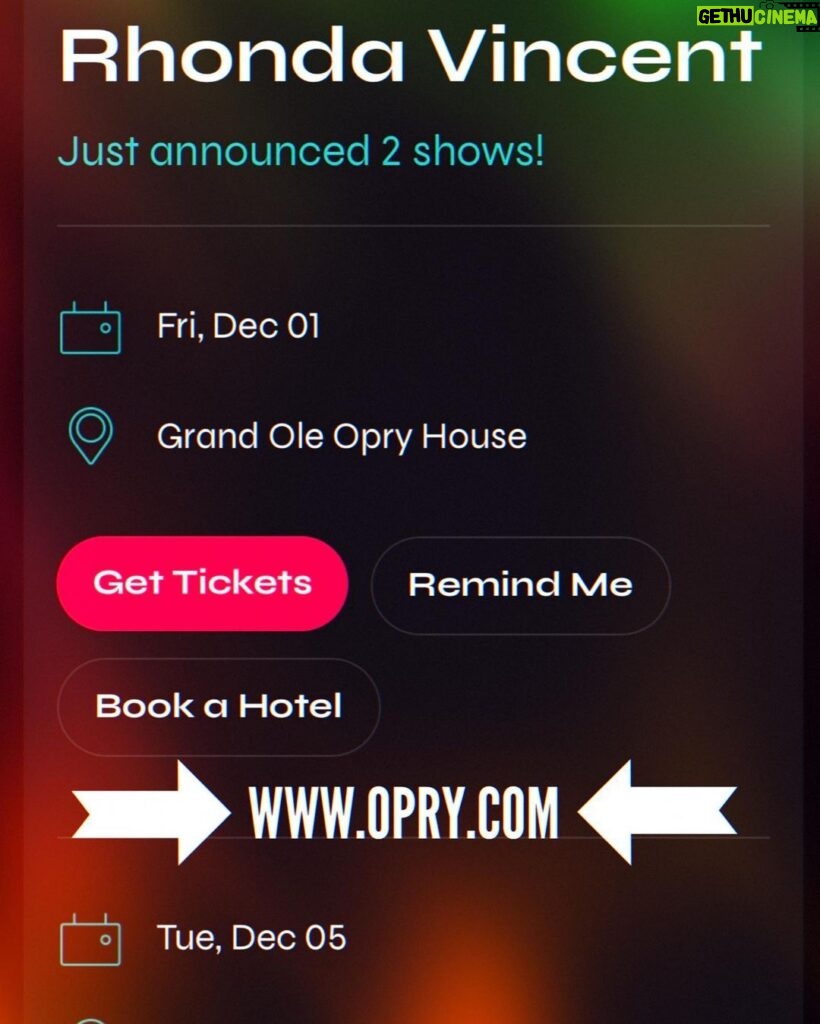 Rhonda Vincent Instagram - Just Announced —>> 12/1 & 12/5 @opry @nashvilletn @wsmradio #grammywinner #oprymember #bluegrass #rhondavincent Grand Ole Opry
