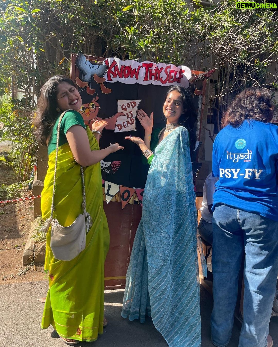 Riddhi Kumar Instagram - I met two of the COOLEST people in my favourite city yesterday- @dr_raadhikaa @ira_not_era . Radhika Ma’am was my Indian philosophy professor and a wonderful mentor who now is also the Vice Principal! Ira passed out a year after my graduation and is now a professor at our department! I feel so proud and grateful to have associated with Fergusson college. A college that holds incredible heritage value and is known for its cultural contributions. The students of philosophy had the most fun stalls with games, debates and discussions pertaining to Aesthetics, epistemology, metaphysics, ethics and logic and gave away cute goodies with a note. As I read the notes that transcended me into introspection I reflect upon how being a student at a college I would’ve never imagined sitting next to my teacher in her cabin with other faculty and students sipping tea and spilling some (hahah pls get the pun). Human connection and coming together into a space that feels like a long gone reality brings upon the most euphoric sense of nostalgia. I’m truly nostalgic, mesmerised by how situations shift and how wonderful it is to partake in moments that we reminisce of. Since it’s the ‘fest’-ive season in your colleges as well I would urge you to go and check it out! :) Fergusson College, Pune