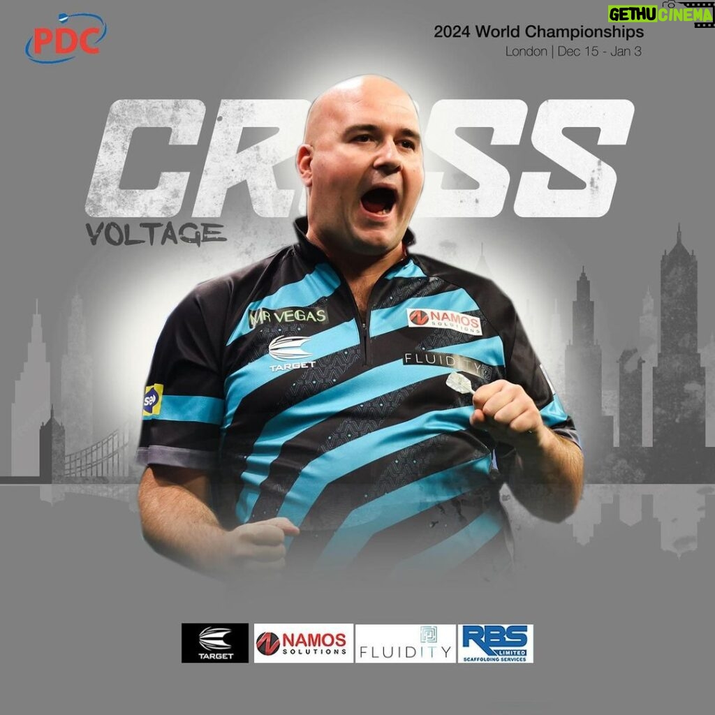 Rob Cross Instagram - Back at my favourite place the Ally Pally. Preparation has been spot on and I’m ready to go. See you there! ⚡️ @targetdarts @namossolutions @pwrbyfluidity @scott_rbs 📸 @_taylorlanningphotography_