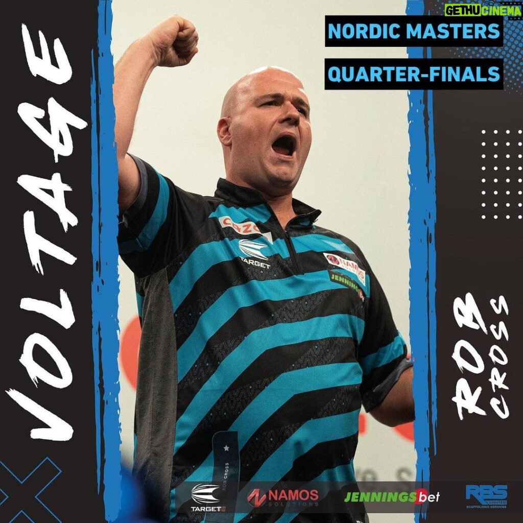 Rob Cross Instagram - Decent win last night and now I play Jonny Clayton today in the quarters of the Nordic Masters. Let’s keep this run going! @targetdarts @NamosSolutions @jenningsbetinfo @scott_rbs ⚡️⚡️ 📸 @_taylorlanningphotography_