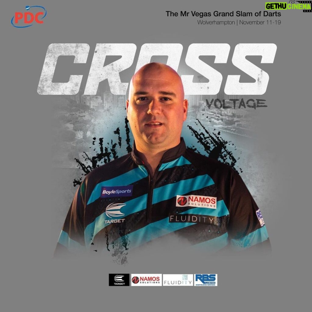 Rob Cross Instagram - Here we go. Big night at the Grand Slam for a place in the quarters. ⚡️ @targetdarts @NamosSolutions @pwrbyfluidity @scott_rbs