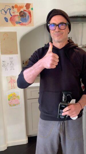 Robert Downey Jr. Instagram - Tired of lack luster home care products? Join me and switch to @homecourt, by my pal @courteneycoxofficial. Cruelty free, vegan materials, truly great smelling basics, like Steeped Rose hand wash, Neroli Leaf dish soap, and (my fave) Cipres Mint surface cleaner…try ‘em once, and you too may become obsessed.