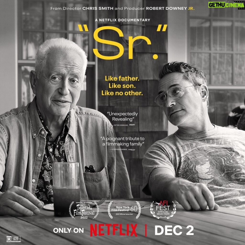 Robert Downey Jr. Instagram - He was a groundbreaking filmmaker. As well as my dad. It’s not uncomplicated… "Sr.” is a documentary that tells the story of Robert Downey’s maverick rise in NYC, his crash, burn and redemption in Hollywood and our relationship in the aftermath. Directed by Chris Smith. Only on Netflix, December 2nd.