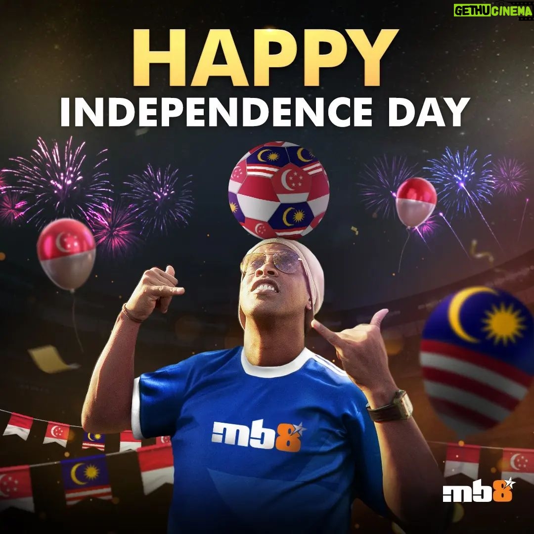 Ronaldinho Instagram - Hola! August was an important month of Independence for multiple countries in Southeast Asia. Hope all my fans in Malaysia, Singapore and Indonesia have had very happy and joyous Independence Day celebration. Come join the fun @mb8official ! #MB8 #MB8official #MB8ambassador #RonaldinhoxMB8 #Sportsbook #Casino #LiveCasino #Slots