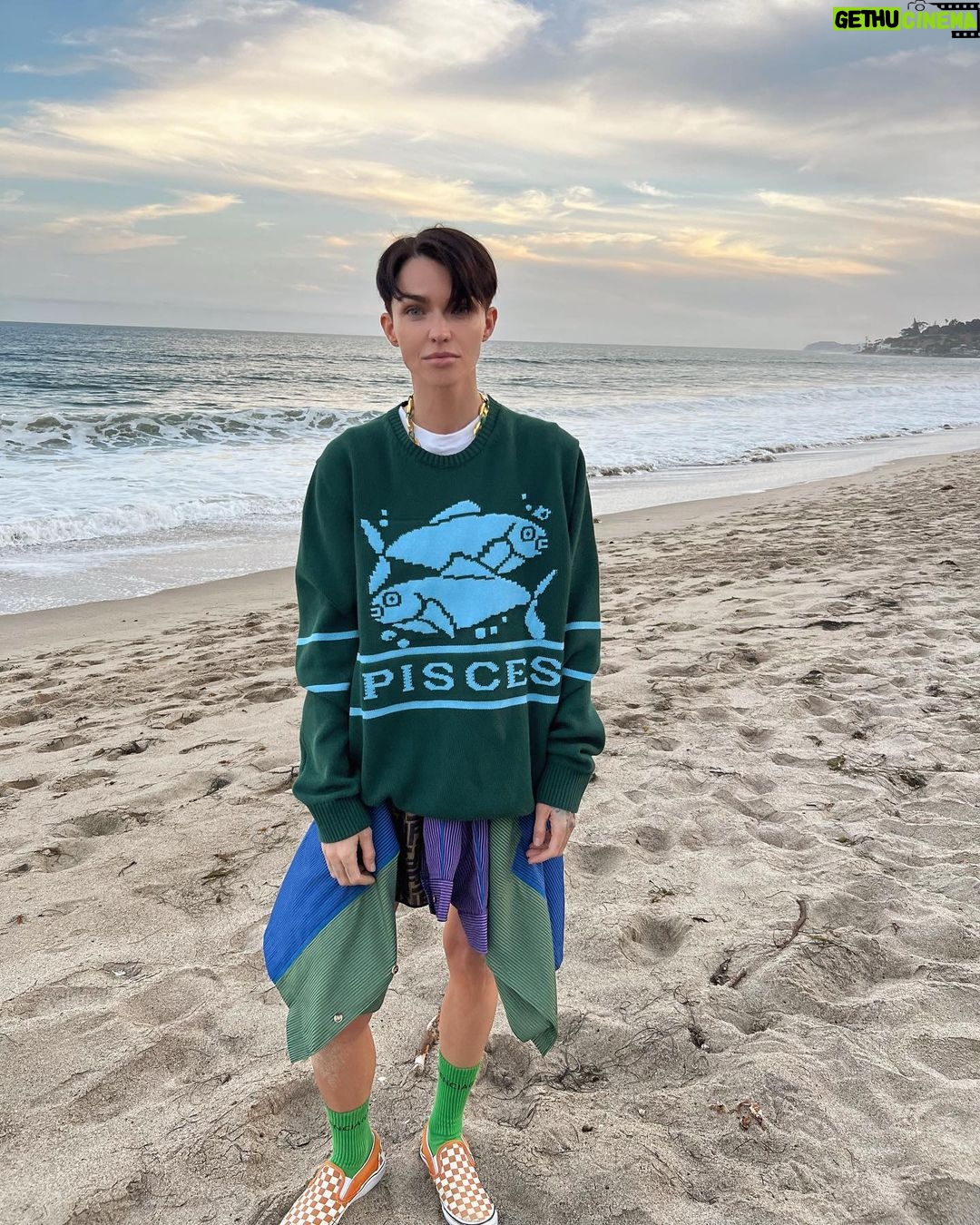 Ruby Rose Instagram - Took Ru to run on the beach. As she gets older ( 13 now ) she can’t run so well on hard surfaces, but she sure zooms on that sand. Dog dates are soul filling.