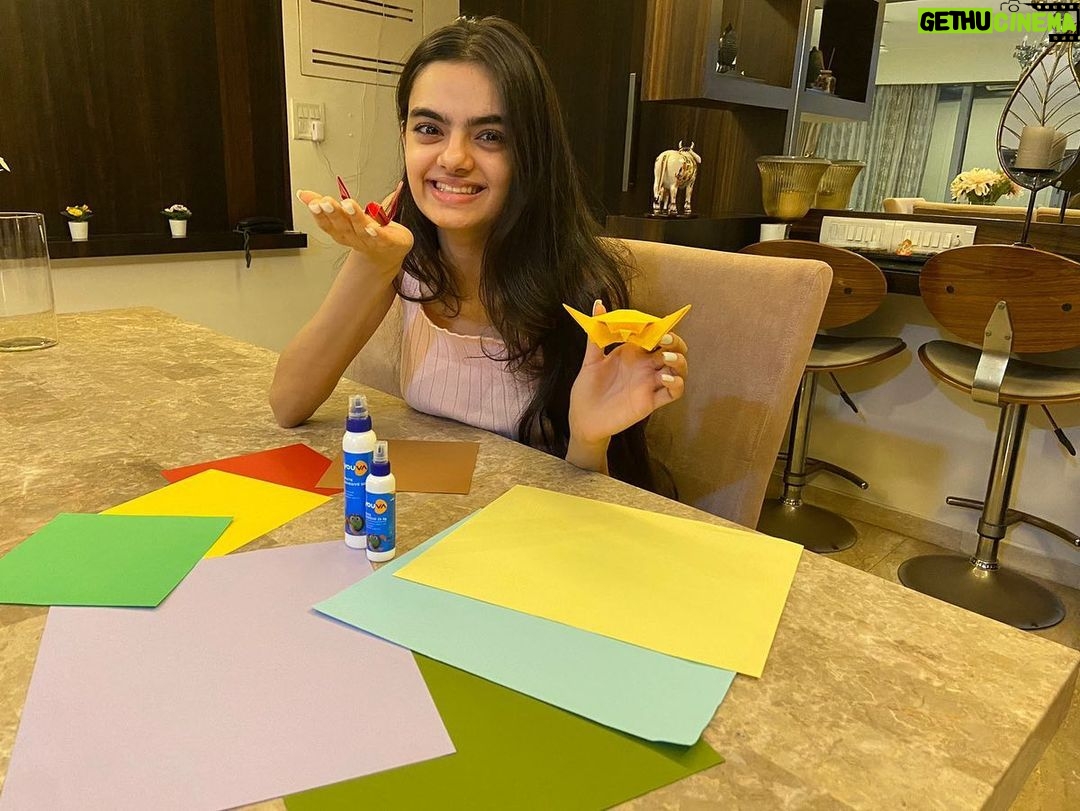 Ruhanika Dhawan Instagram - As you all know, I am quite creatively inclined, whether it be acting, sketching, or painting. However, I have never tried origami before. On the occasion of National Creativity Day, I decided to try my hand at origami. @youvaworld_'s colourful craft papers inspired me to create my very own origami collection. I know I got a bit carried away, but this is what happens with good-quality products. Click on the link in my bio to get your hands on these amazing products now. Just FYI, their white adhesive is so good. #NationalCreativityDay #creativity #creator #origami #craft #craftpapers #handmade #whiteadhesive #goodquality #youvaworld #think #create #adcollab #ruhaanikaforyouva #ruhaanikadhawan