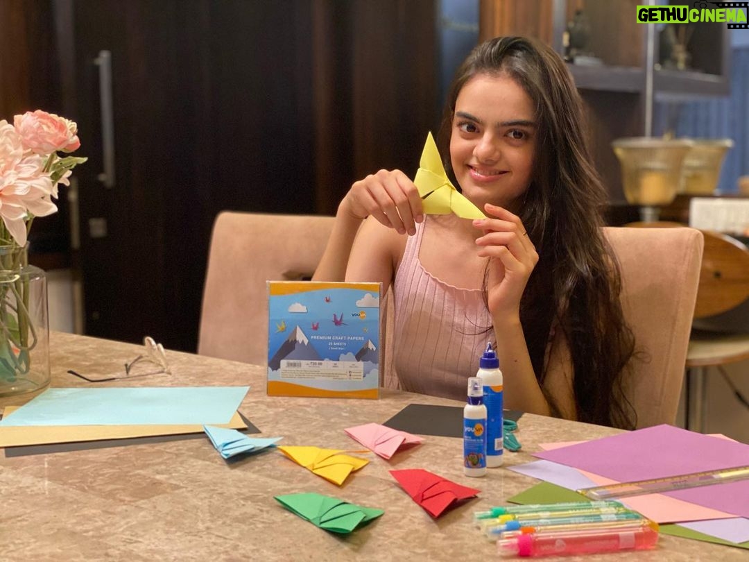 Ruhanika Dhawan Instagram - As you all know, I am quite creatively inclined, whether it be acting, sketching, or painting. However, I have never tried origami before. On the occasion of National Creativity Day, I decided to try my hand at origami. @youvaworld_'s colourful craft papers inspired me to create my very own origami collection. I know I got a bit carried away, but this is what happens with good-quality products. Click on the link in my bio to get your hands on these amazing products now. Just FYI, their white adhesive is so good. #NationalCreativityDay #creativity #creator #origami #craft #craftpapers #handmade #whiteadhesive #goodquality #youvaworld #think #create #adcollab #ruhaanikaforyouva #ruhaanikadhawan