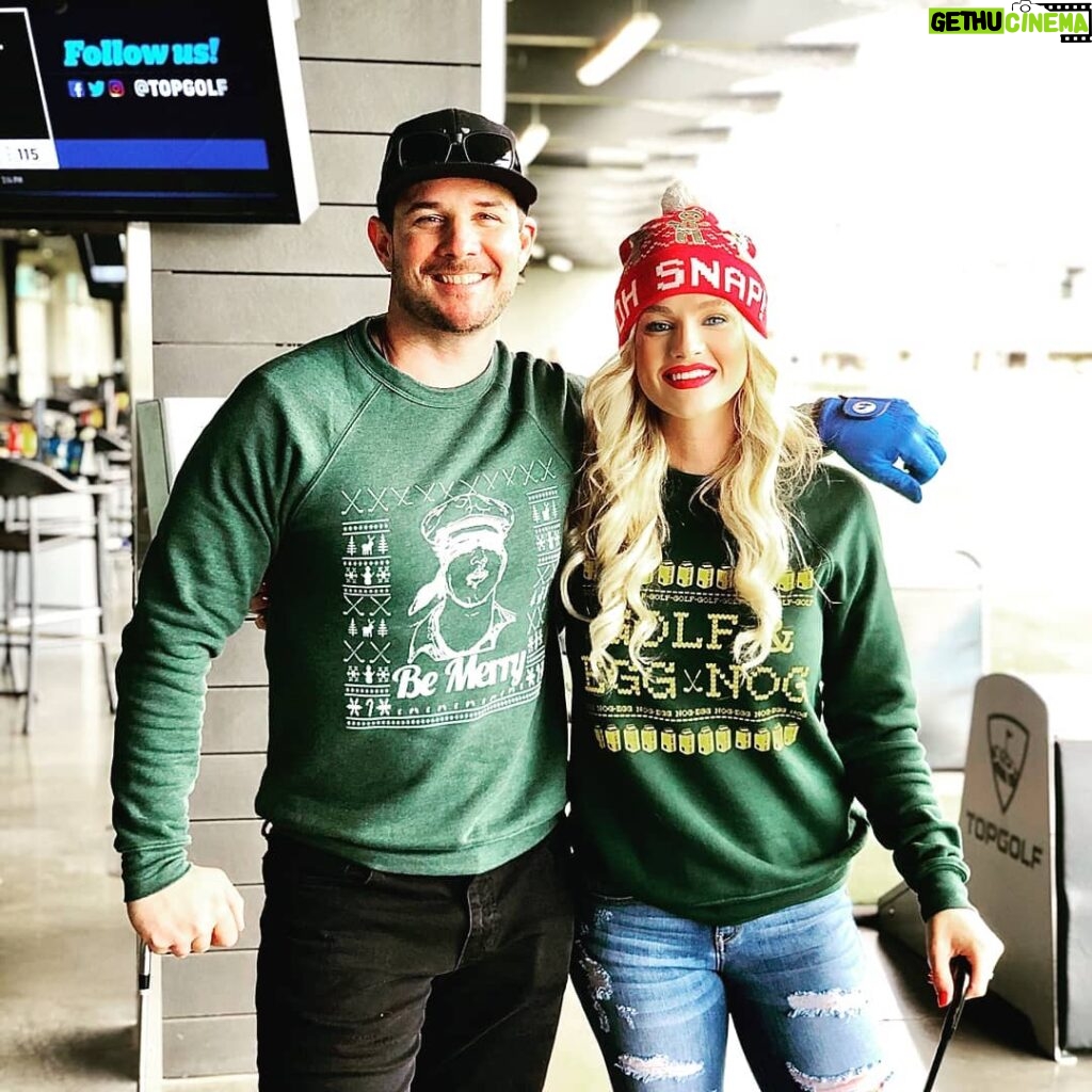 Ryan Merriman Instagram - Great day at #topgolf with this Gal @taylorcusack thanks again @swingjuice for hooking me up with this sweater.. you rock!!! 👍😎😎🏌️‍♂️