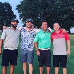 Ryan Merriman Instagram – Winner winner chicken dinner!!! Team shake and bake strikes again! #rickybobby #golf #goodtimes @lanefrostbrand @shortpar4