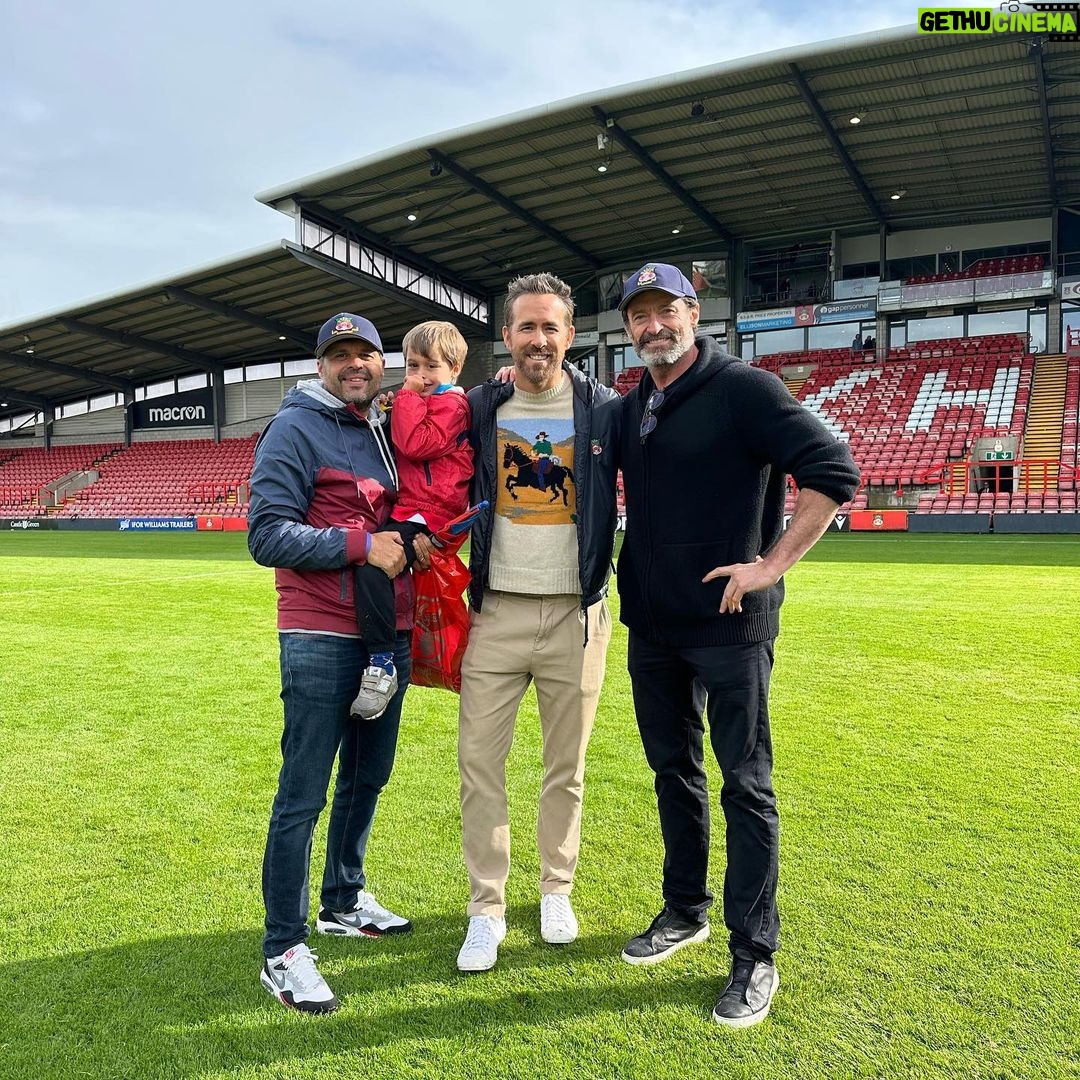 Ryan Reynolds Instagram - Epic opening day at @wrexham_afc. The @mkdonsfc played like heroes. Big thanks to @thehughjackman for his first and last day as “Admiral Vice Football Operations Ombudsman” because I just found out you made the fucking title up. ⚔️🏴⚔️ 📷: @steaddotphotos