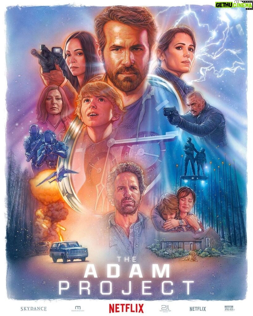 Ryan Reynolds Instagram - So #TheAdamProject  is the number ONE film across @Netflix. See it this weekend! To celebrate, @ten30studios made this incredible illustrated poster. The artists who created it are #XavierCamacho and @jamesgoodridgeillustration 🔥