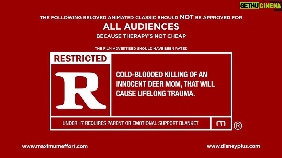 Ryan Reynolds Instagram - We’re supposed to announce Logan and Deadpool will soon be the first R-rated movies on Disney+. But we all know some Disney movies should already be rated R for irreversible trauma.