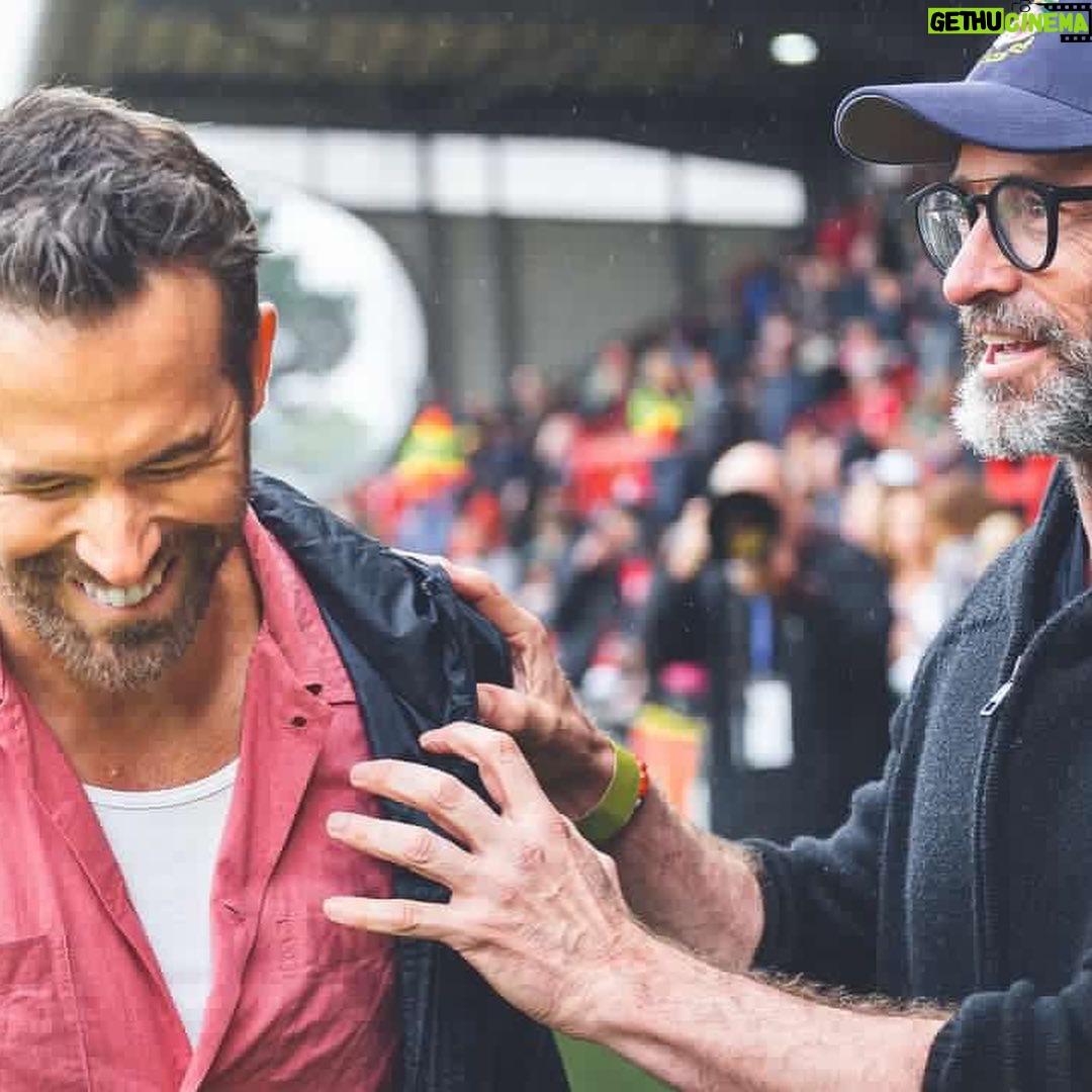 Ryan Reynolds Instagram - Epic opening day at @wrexham_afc. The @mkdonsfc played like heroes. Big thanks to @thehughjackman for his first and last day as “Admiral Vice Football Operations Ombudsman” because I just found out you made the fucking title up. ⚔️🏴⚔️ 📷: @steaddotphotos