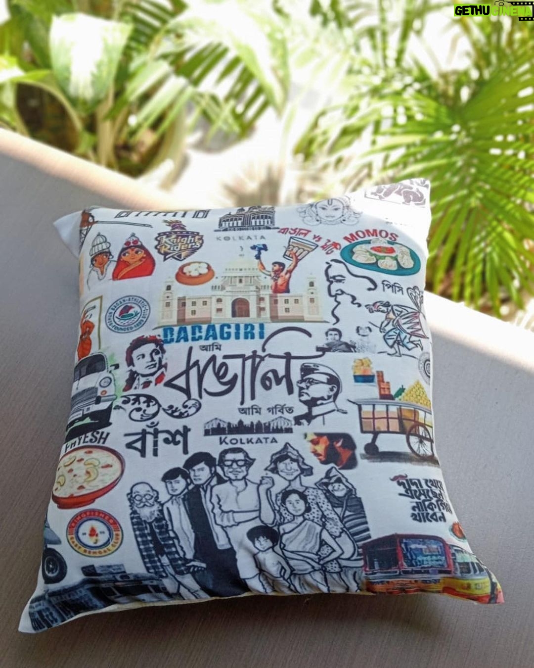 Saayoni Ghosh Instagram - Cool cushions by @shubhadesign . order your favourite classic Kolkata print..knock @shubha.mitra and @punammullick ✨