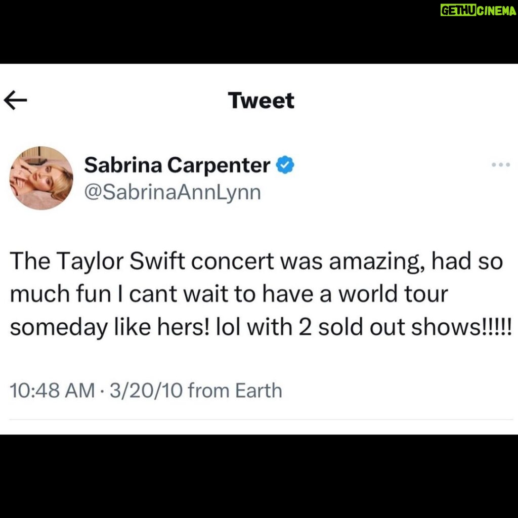 Sabrina Carpenter Instagram - trying to process this but alas i shant CANT WAIT TO JOIN THE ERAS TOUR IN LATIN AMERICA thank u @taylorswift u the 1 :’) this is a dream come true